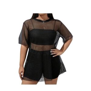 SHEIN Fit+ Fishnet Mesh Top Swim Cover Up Size 22 NWT